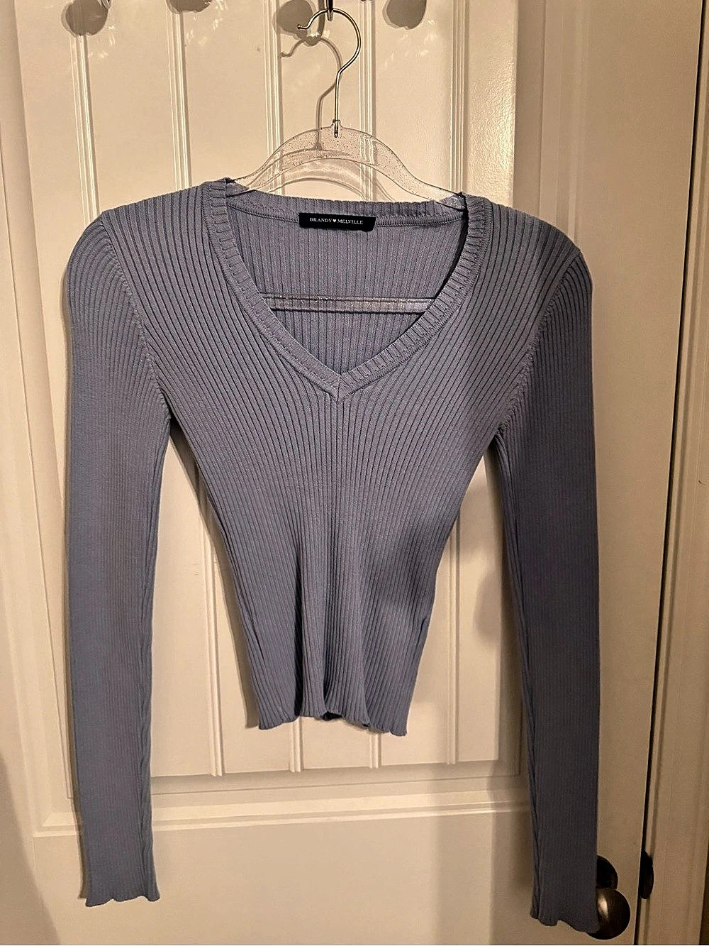 Brandy Melville Ribbed V-Neck long sleeve in light blue Like New
